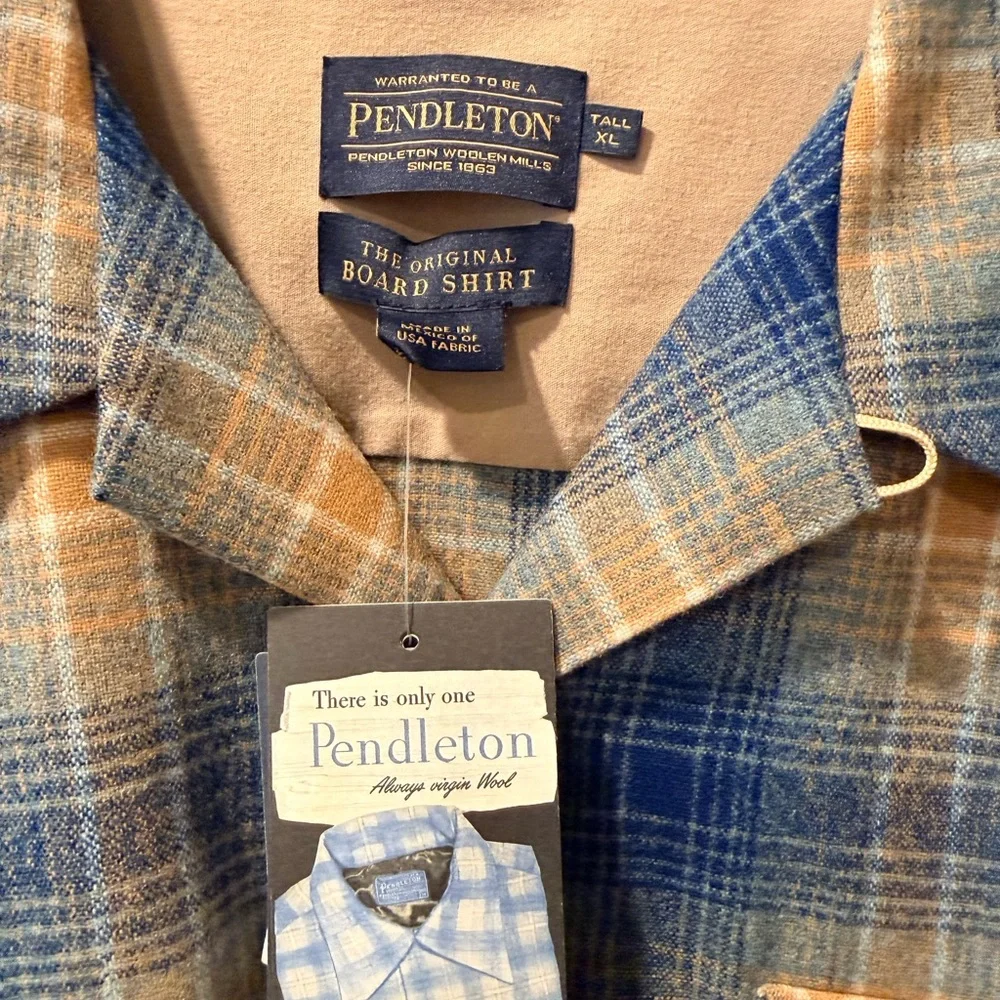 Pendleton Blue and Tan Plaid Shirt Xl tall - Picture 2 of 3